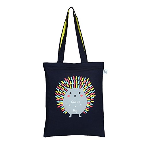 ecoright zipper tote reusable 100% cotton canvas ecofriendly printed "hug me porcupine"