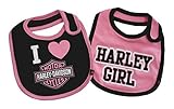 Harley-Davidson Baby Girls' Bibs, Bar & Shield 2 Pack Set, Black/Pink 7009505