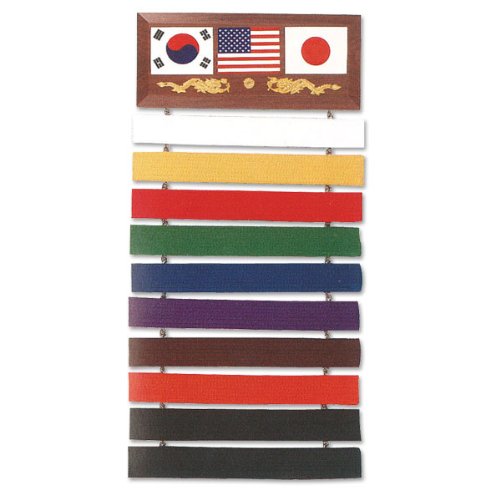 MTI Deluxe Martial Arts Karate Judo Ten Level Belt Wall Display Rack Holder Show Case Wood Plaque