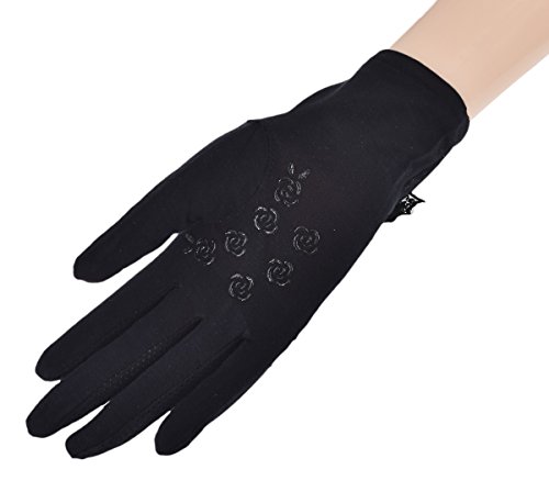 Nurbijar Summer Women UV Protection Touch Screen Lace Gloves-Black