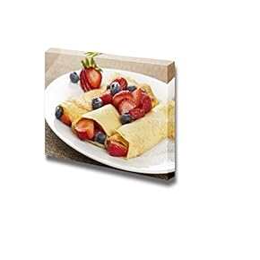 Canvas Prints Wall Art - Fresh Homemade Rolled Strawberry Crepes with Blueberries | Modern Wall Decor/Home Decoration Stretched Gallery Canvas Wrap Giclee Print. Ready to Hang - 12" x 18"