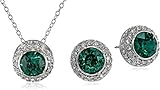 Sterling Silver and Swarovski Elements Crystal Round Stud Earrings and 18" Pendant Necklace Jewelry Set
