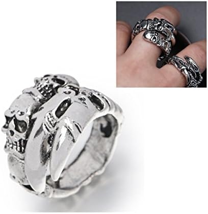 Vintage Gothic Skull Biker Stainless Steel Mens Ring (adjustable) (J-skull ring)