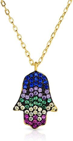 925 Solid Sterling Silver Nano Hamsa Pendant And Necklace with Adjustable Length 16"-18" (14K Yellow Gold Plated)