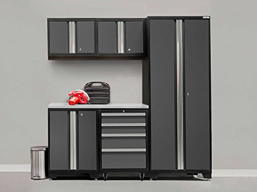 NewAge Products 50400 Bold 3.0 Garage Storage Cabinet Set with Stainless Steel Worktop (6Piece), Gray