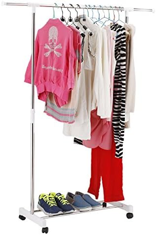 Adjustable Portable Clothes Hanger Rolling Garment Rack Heavy Duty Rail
