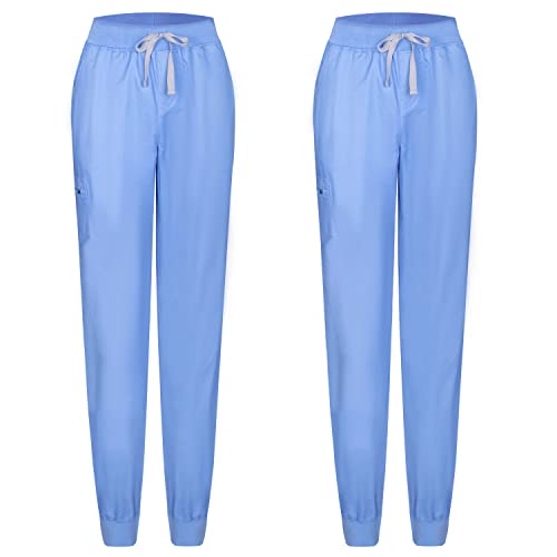 MISEMIYA - Confezione 2 Pz - Pantaloni Sanitari Unisex - Divise MEDICHE Divise SANITARIE Pantaloni da Lavoro - 8316 - Large, Cielo Blu