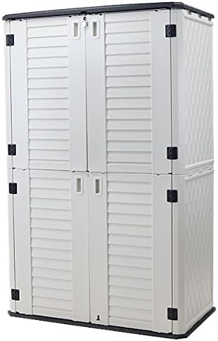 中型物置 屋外物置 組立て式 ダブル 高密度ポリエチレン 両開き扉 錠前付き ストッカー 屋内物置 小型収納庫 物置き バルコニー キャビネット 大型 物置 小型物置 ベランダ 家庭用 園芸 収納 おしゃれ 庭 Diy 簡易 Cabinetyt02 Anadis Nl