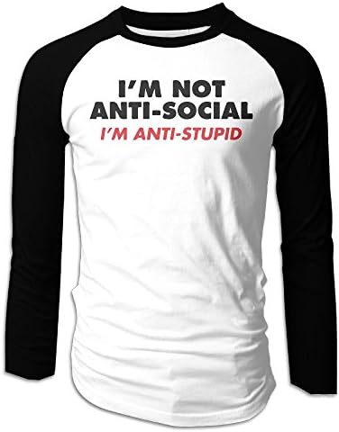 SuperBlu Anti-Social I'm Anti-Stupid Men Long Sleeve Raglan Tshirts Black M