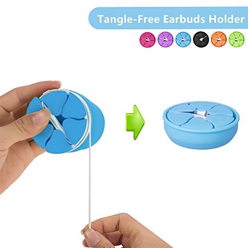 Tangle-Free Earbuds Holder Storage Case Portable Silicone Headphone Earphone Cable Compact Storage Cord Wrap Winder Headphones Keeper System Organizer (Orange Blue)