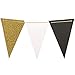 Ling's moment 10 Feet Paper Flag Banner, Triangle Banner Flags, Vintage Style Pennant Banner, Black & Gold Pennant Flags for Graduation, Wedding, Baby Shower, Event & Party Supplies, 15pcs Flags