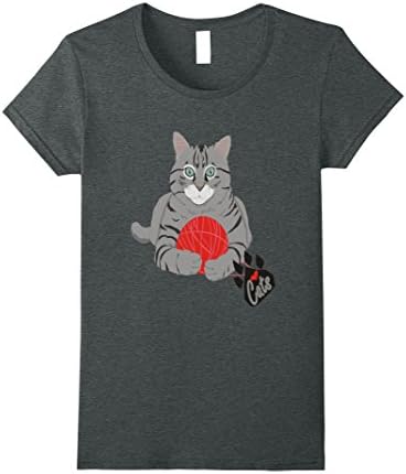 Womens Cute Grey Cat With Yarn Tshirt Love Cats Shirt Men,Women,Kid XL Dark Heather