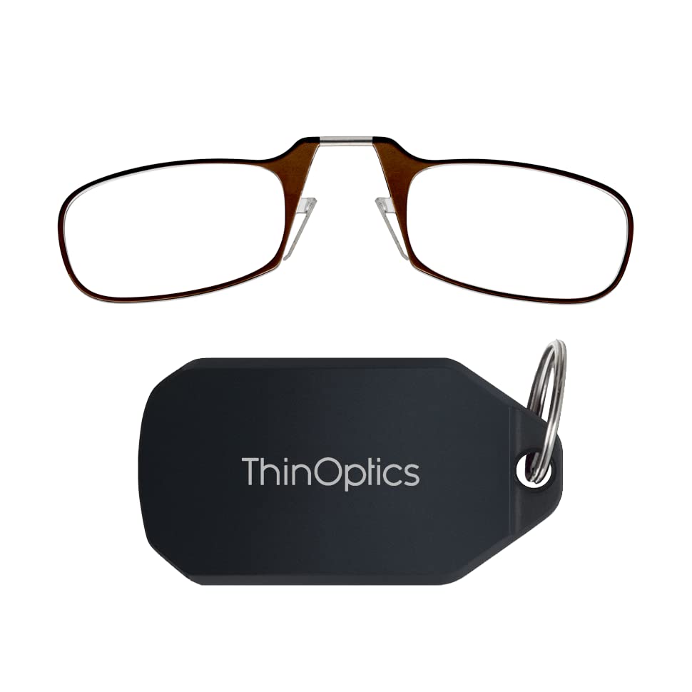 Photo 1 of ThinOptics Keychain Readers Rectangular Reading Glasses, Black Case/Brown Frames, 44 mm + 2.5