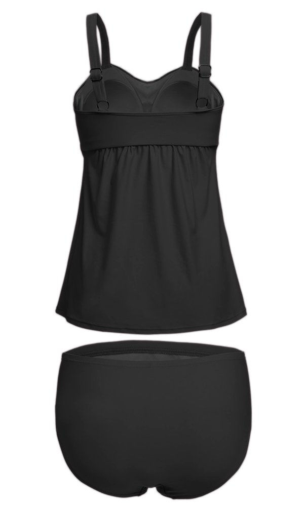 Agreya Women Two Pieces Swimwear Tankini Top with Triangle Bikini Simsuits (Black, L)