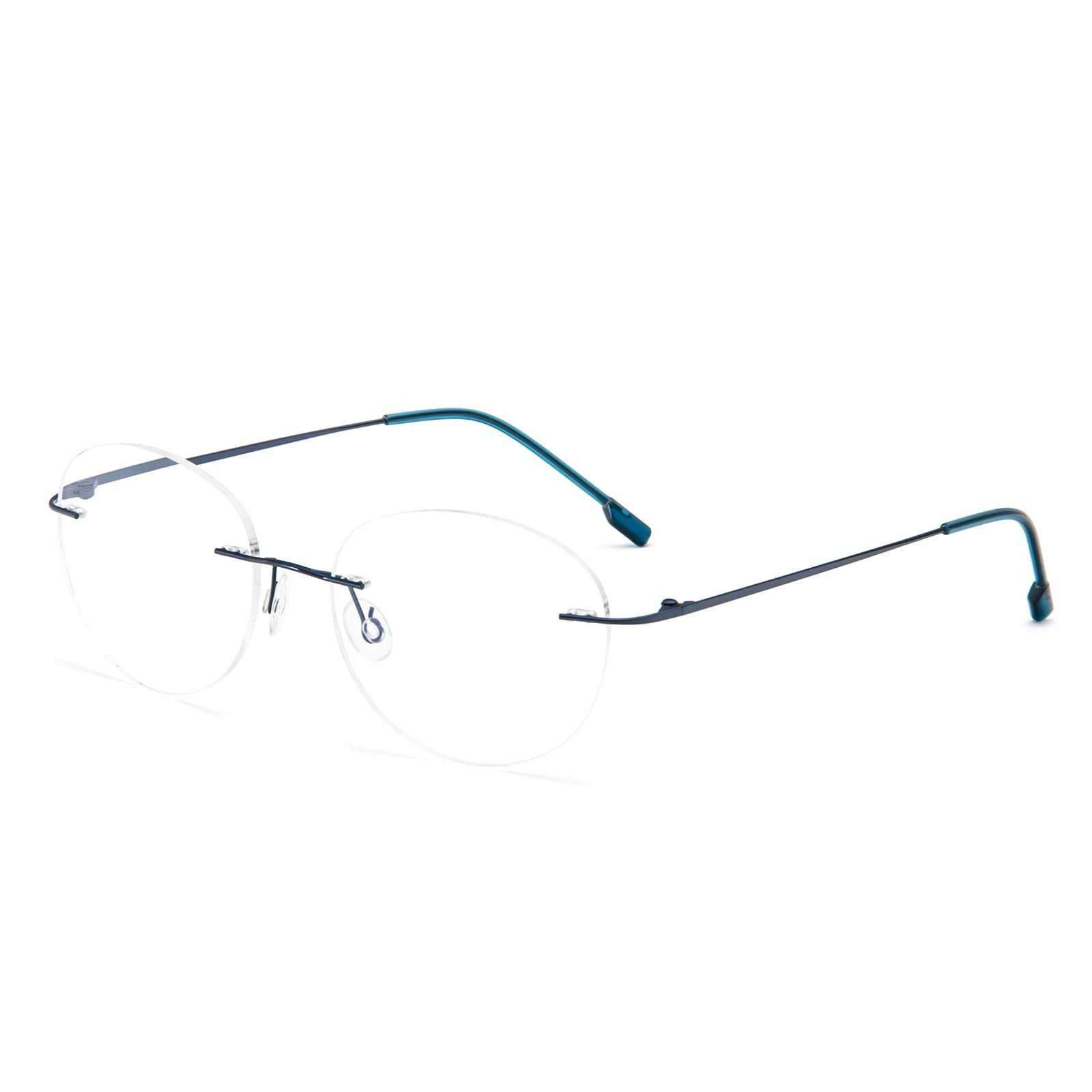 KoKoBin Round Rimless Reading Glasses Super Light Titanium Alloy Reading Aid for Men and Women, blue