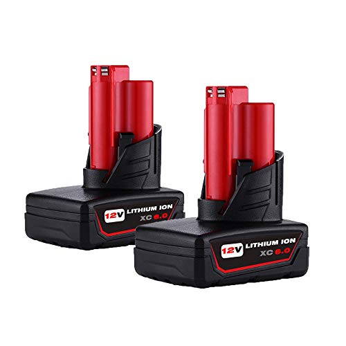 VANTTECH 2-Pack 12v 6.0Ah Lithium Battery for Milwaukee 12-Volt Cordless Power Drill Tools XC 48-11-2440 48-11-2402 48-11-2411