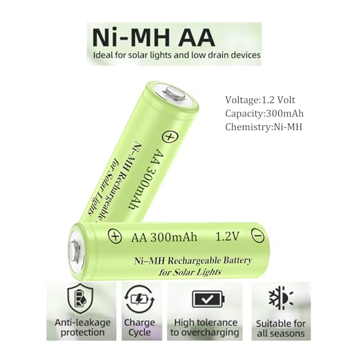 12 Packs 1.2V AA 300mAh Ni-MH Rechargeable Batteries for Solar Lights (AA Size)