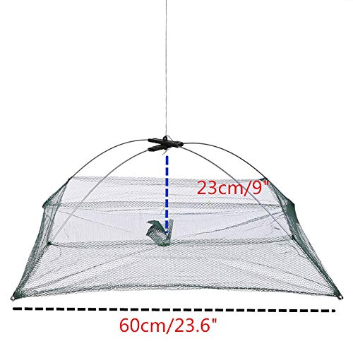 LinaLife 23.6" Protable Harbour Pond Folded Fishing Net Small Fish Shrimp Minnow Prawn Crab Baits Cast Mesh Trap Nets for Keeping Fishes Minnows Crab Lobsters