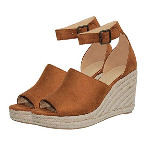 image for Thenxin Womens Ankle Strap Buckle Wedges Sandals Fish Mouth Lady Breat
