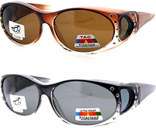 2 Womens Polarized Rhinestone Fit Over Ombre Sunglasses Wear Over Eyeglasses