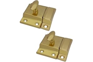 QCAA Oval Turn Cabinet Latch, for Cupboard & Other Furniture, Small, Brass Plated, Made in Taiwan, 2 Pack