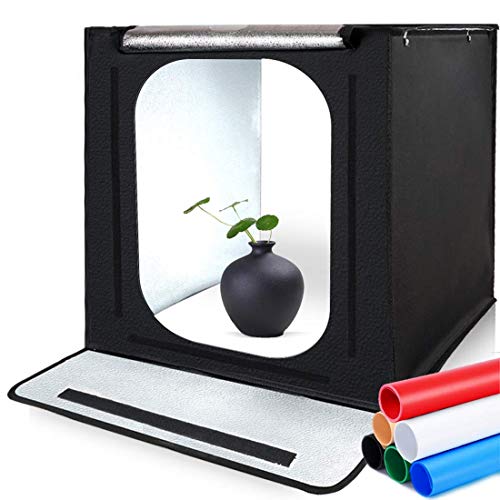 Juego de Estudio Fotográfico Portátil 60x60x60cm, Caja de Luz con Asa y Luz Regulable de 120 LED para Fotografía con 6 Fondos de Colores - Alta Calidad con Certificado (Set Estudio Fotográfico)