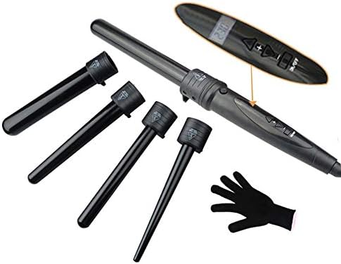 DANTB 6 in 1 Professional Ceramic Curling Iron Set Makes It Easy to Carry It Around Temperature Control LCD Display with Heat Resistant Glove UK Plug for All Hair Types Black