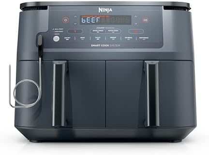Ninja Air Fryer, Thermometer, Roast, Bake, Air Fry, Crisps, Broil, Reheats, Keep Warm, 10-in-1, Fries, Frozen Food, Veggies, and Meat, Quick Meals, Healthy Meals, Less Oil, 10 QT, Cyberspace, DZ550​GY