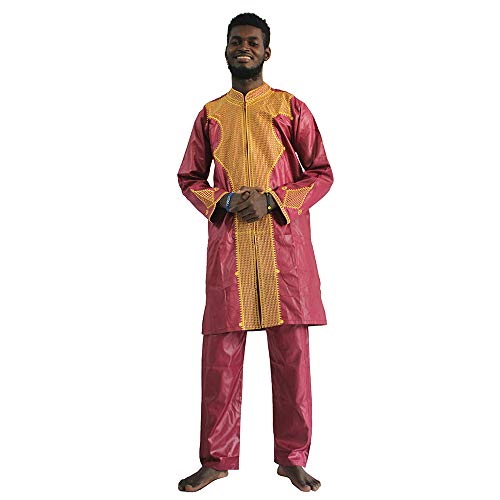 HD Dashiki African Couple Clothing for Man, Traditional Bazin Shirt Men Wedding Dresses,M-Red 2XL