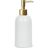 Ceramic Soap Dispenser White with Gold Pump,Simple Design Cylindrical Lotion Dispenser Bottle,Refillable Liquid Hand Soap Dispenser for Kitchen,Bathroom,Washroom