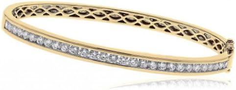 2CT Certified G/VS2 Round Brilliant Cut Channel Set Diamond Bangle in 18K Yellow Gold