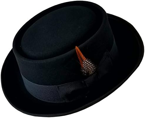 SHAHIN Men's Flat Top 100% Wool Felt Porkpie Pork Pie Hats W/Feather