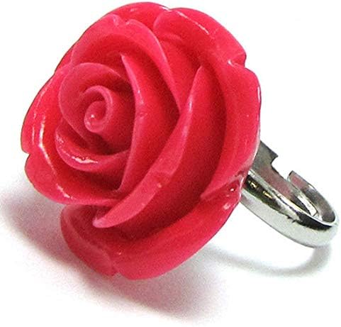 26mm Rose Synthetic Coral Carved Rose Flower Adjustable Ring Size 5-7