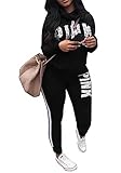 Adogirl Women's Letter Print 2 Piece Sweatsuit Cowlneck Sweatshirt Skinny Pants