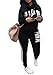 Adogirl Women's Letter Print 2 Piece Sweatsuit Cowlneck Sweatshirt Skinny Pants
