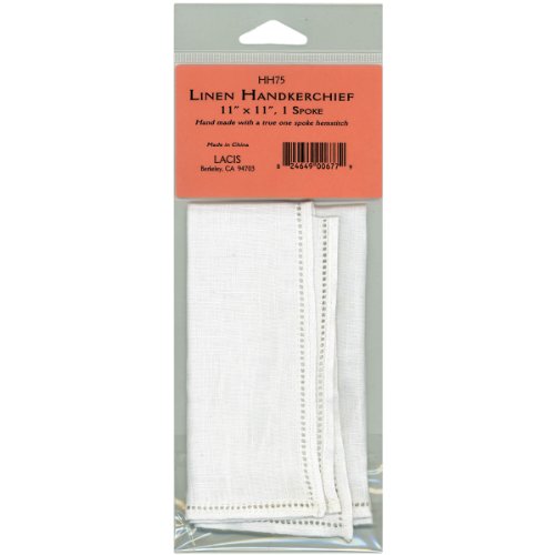 Lacis Linen Handkerchief Single Spoke, 11 by 11-Inch, White