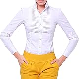 Y&Z Women Career OL Blouse Double Collar Pleated Bodysuit Shirt Slim Fit YZ07