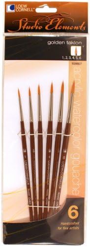Loew-Cornell 1024927 Studio Elements Golden Taklon Short Handle Round Small Brush Set