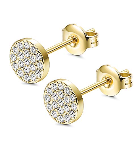 Sllaiss Mini Disc Pave Stud Earrings for Women Girls Made with Swarovski Crystals Minimalist Earrings With Gift Box Gold