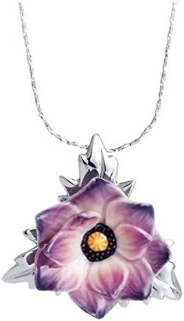 Franz Fashion Accessories Anemone Flower Design Necklace Rhodium Plated Brass &amp; Porcelain