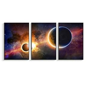Framed Canvas Wall Art for Living Room, Bedroom Sky Space View Canvas Prints for Home Decoration Ready to Hanging - 16"x24"x3 Panels