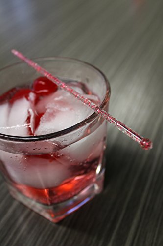 Royer Round Top Stir Sticks, Swizzle Sticks, Drink Stirrers for Valentine's Day, Weddings, Bridal Showers - Crystal With Red Glitter, 6 Inch, Set of 48, Made In USA