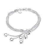 SOSUO Women Girl Link Bracelet，Silver Five-line