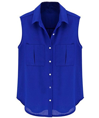 Face N Face Women's Silk Chiffon Sleeveless Tops Blouse XL Blue