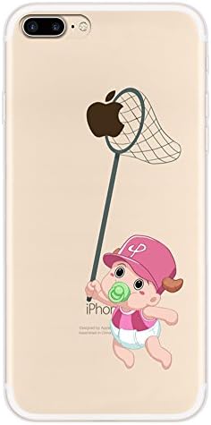 iPhone 7 Plus Case Clear with Design, Buyus Soft Thin TPU Rubber Silicone Back Protective Cover Bumper with Cute Creative Pattern (Super Baby - Pink)