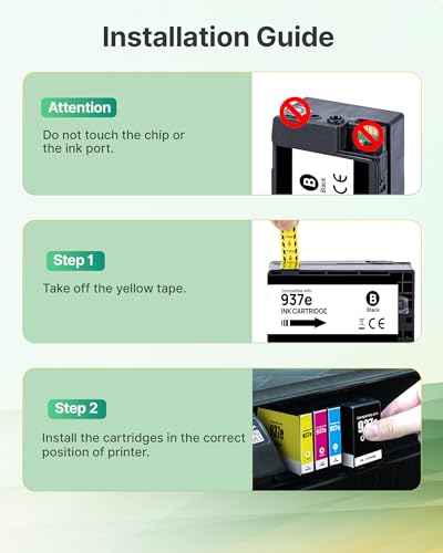 937 Printer Cartridges 937e Multipack XL Compatible with HP 937 Printer Cartridges Multipack XL 937 XL 937XL for HP937 for HP Officejet Pro 9120 Cartridges for OfficeJet 9730 9120b 9110b (4 Pack, with