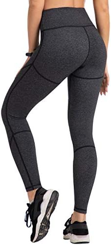 UURUN High Waist Yoga Capris Workout Leggings Mesh Running Pants Casual Tights with Pockets - Non See Through Fabric