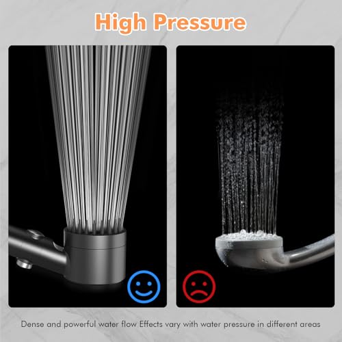FEELSO Hard Water Filter Shower Head with 15 Stage Filter, 3+1 Spray Jet Modes High Pressure Shower Head and 1.5m Hose, Handheld Massage Shower Filter for Residual Chlorine Remove Grey