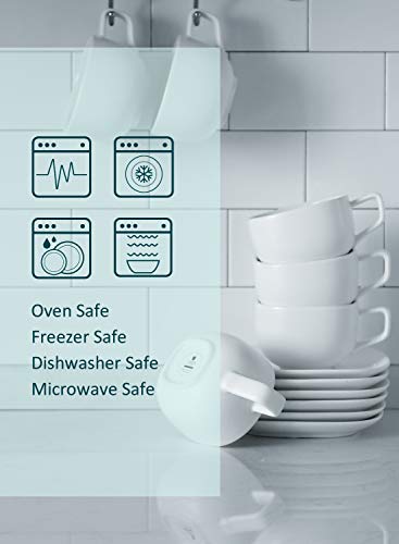 Teocera Porcelain Cappuccino Cups with Saucers - 8 Ounce for Specialty Coffee Drinks, Cappuccino and Tea - Set of 6, Matte White