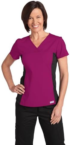 Mobb Women's Medical Flexi Uniform Scrub Top with Black Stretch Side Panel Deep Orchid 2XL